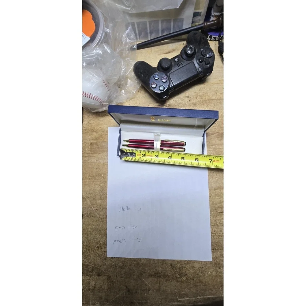 Bill Blass Manhattan Pen Set Burgundy Gold Ballpoint & Pencil Box